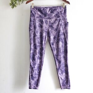 Xersion Purple Floral Leggings Size M Quick-Dri 7/8 Ankle High Rise Activewear